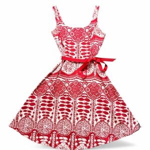 Red and White Vintage Floral Dress